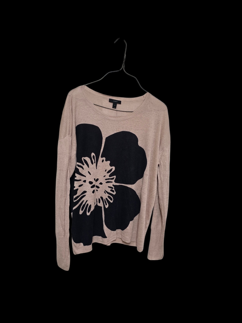 J. Crew Beige Long-Sleeve Top with Black Floral Print